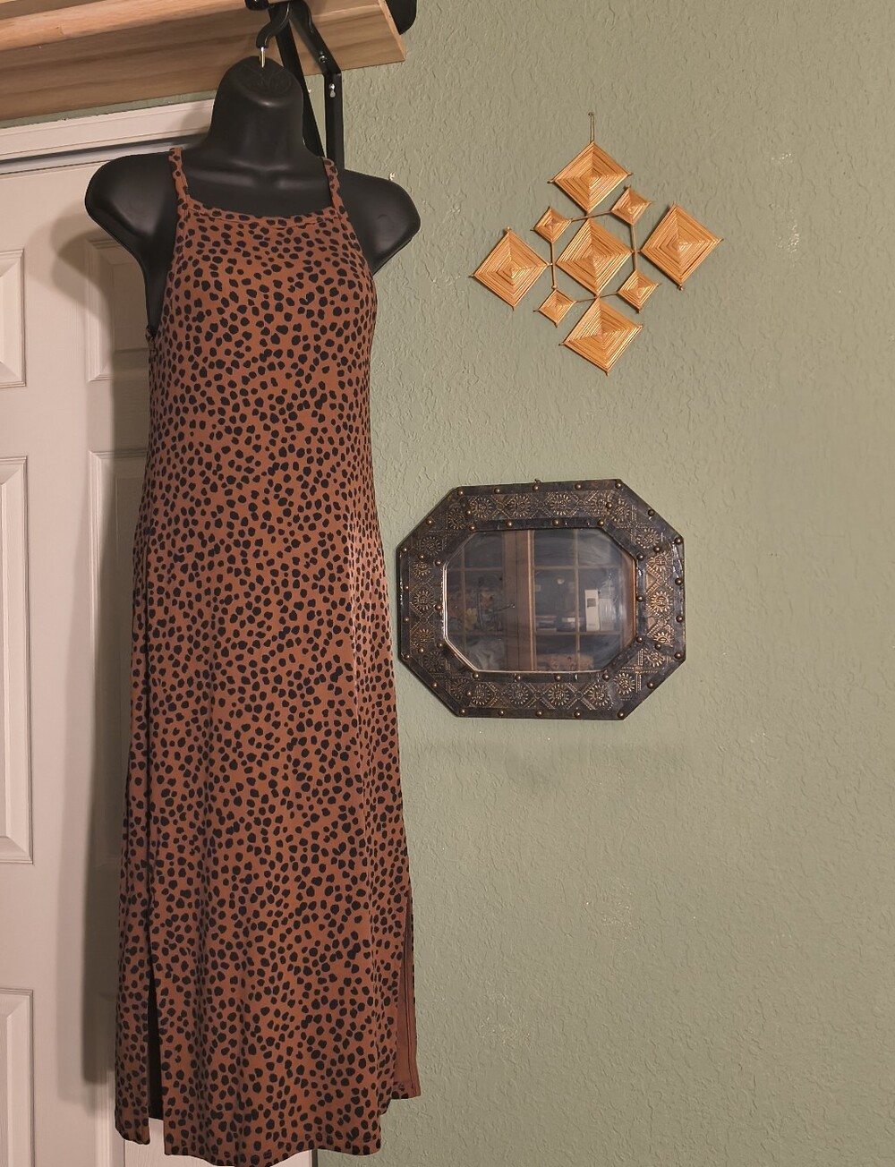 Old Navy Leopard Print Ribbed Knit Midi Tank Dress Side Slit Size Medium
